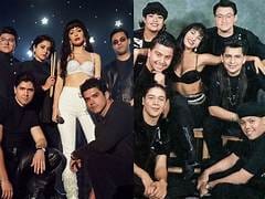 Una foto de Selena y los Dinos en un lado los de la seie y en el otro los originales